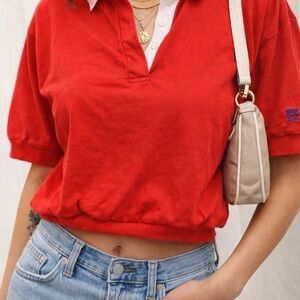 Vintage Anne Klein Red Cropped Polo Top